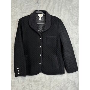 Talbots Quilted‎ Jacket Womens M Black Stretch Corduroy Trim Snap Button